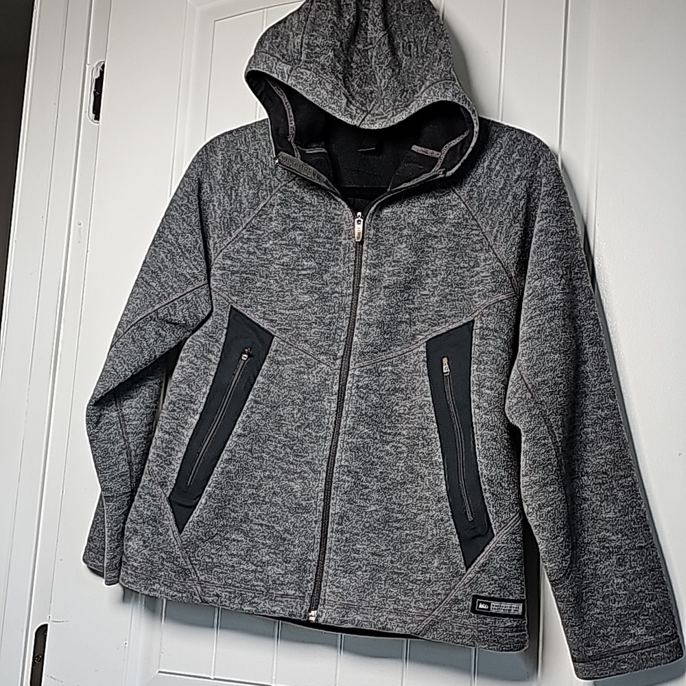 REI XS/S fleece zip up, charcoal grey/black